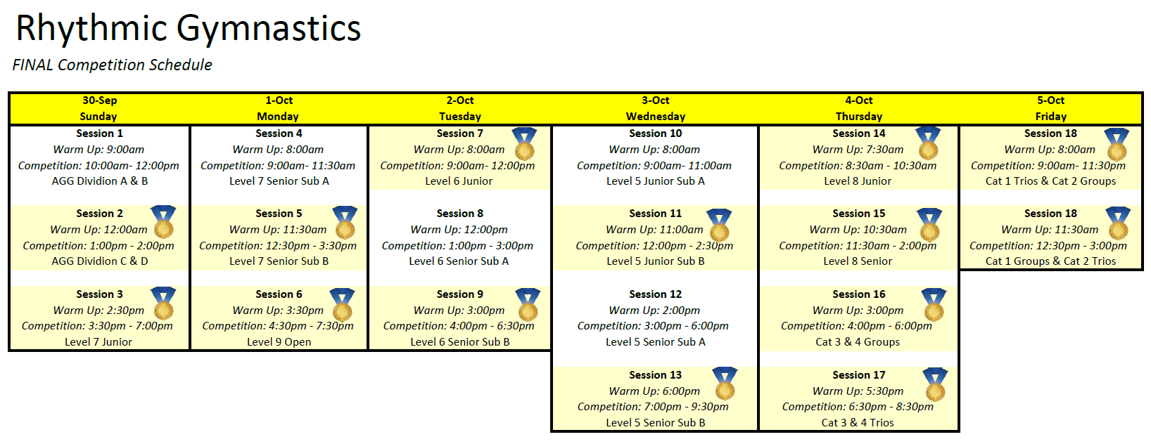 Competition Schedule National Clubs Gymnastics Carnival