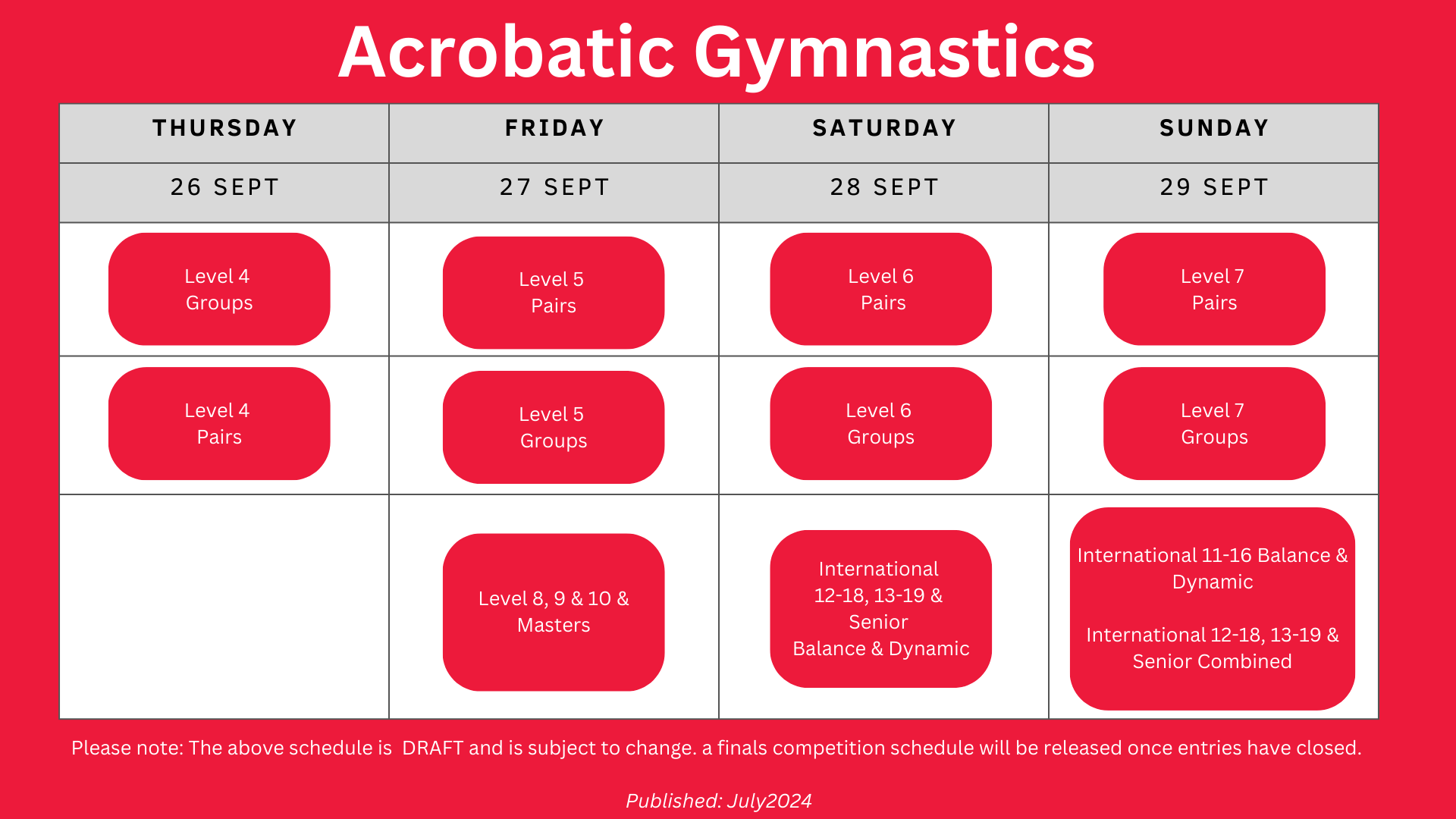 Competition Schedule National Clubs Gymnastics Carnival