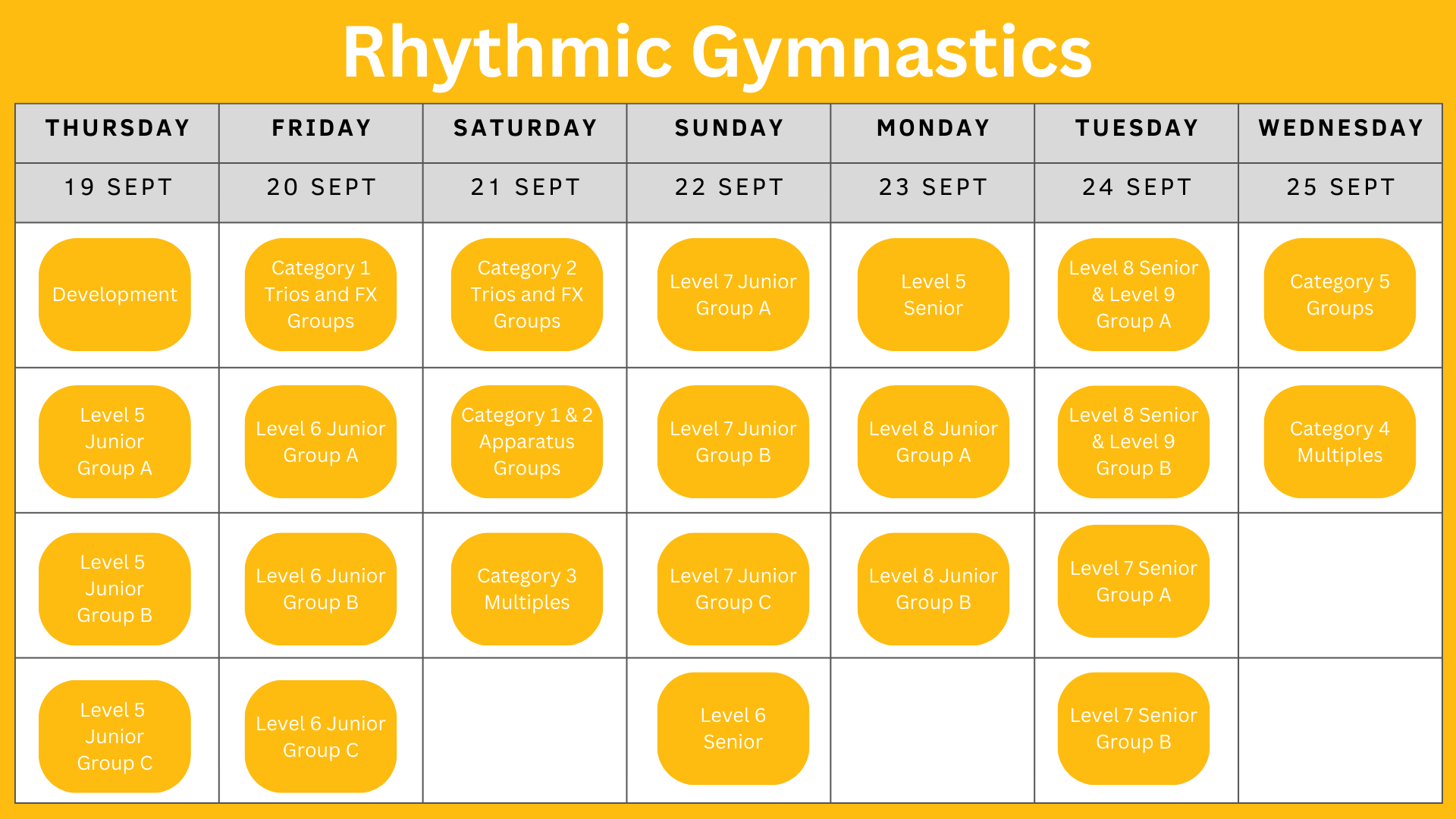 Competition Schedule National Clubs Gymnastics Carnival